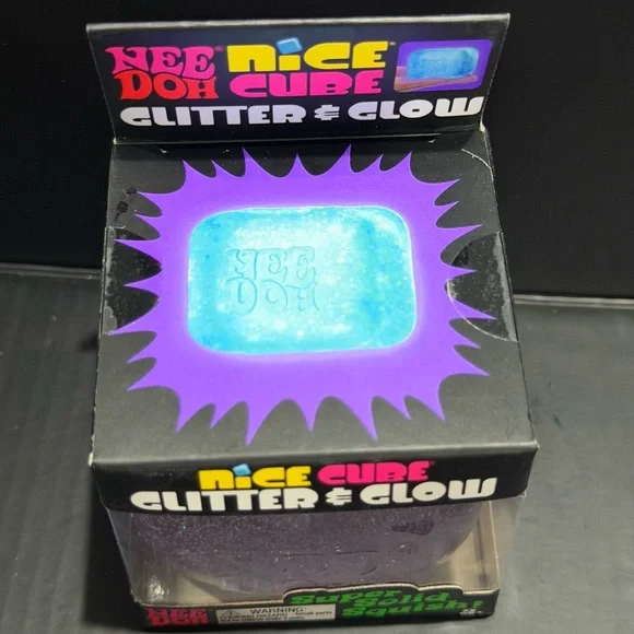 NWT NeeDoh Nice Cube Glitter Glow Purple Squeeze Fidget Tactile Sensory Toy - Picture 5 of 6
